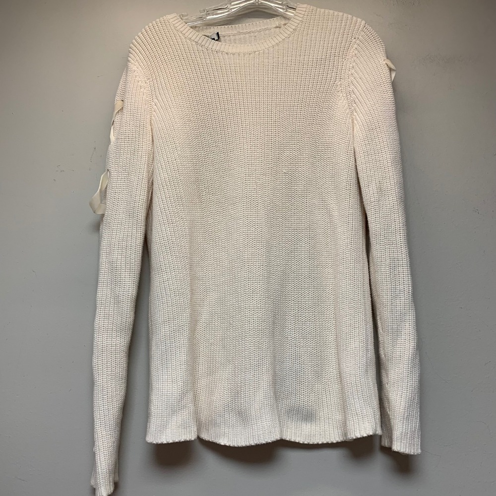 Lauren Ralph Lauren Sweater Womens Small Cream Excellent Lace-up Ribbon Shaker